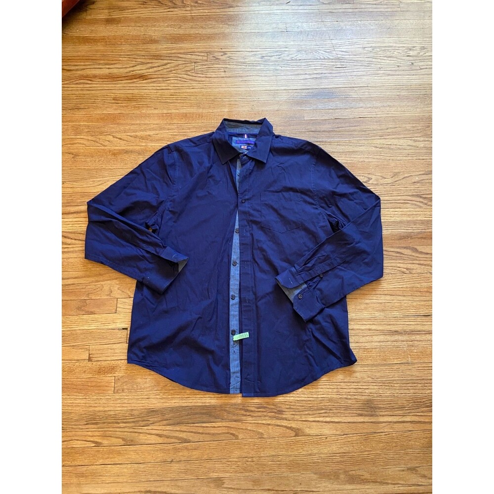 English Laundry Shirt Large Navy Blue Long Sleeve Button Down Stretch Chambray - Picture 2 of 7